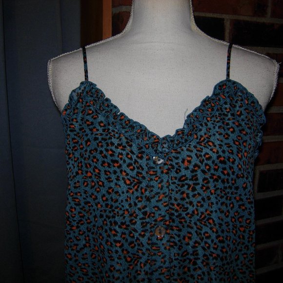 Mittoshop Leopard Animal Print Button Front Slip Ruffle Trim Midi Dress S - Picture 2 of 7